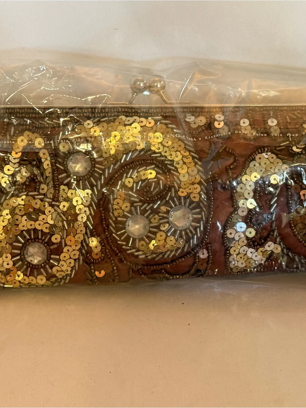 Apt. 9 Gold & Silvet Sequin Beaded Evening Clutch w/ optional metal strap
